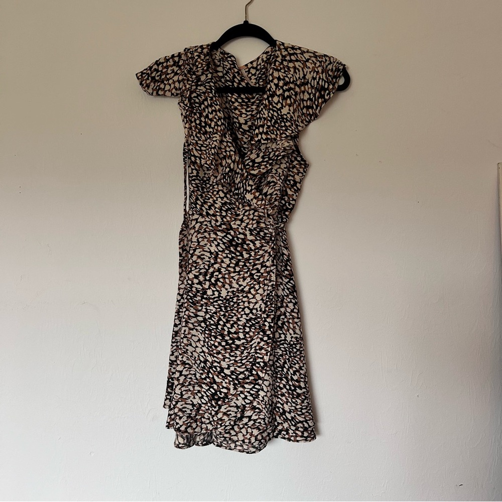 We the free people french quarter mini wrap dress animal print ruffle sleeve - Picture 3 of 8